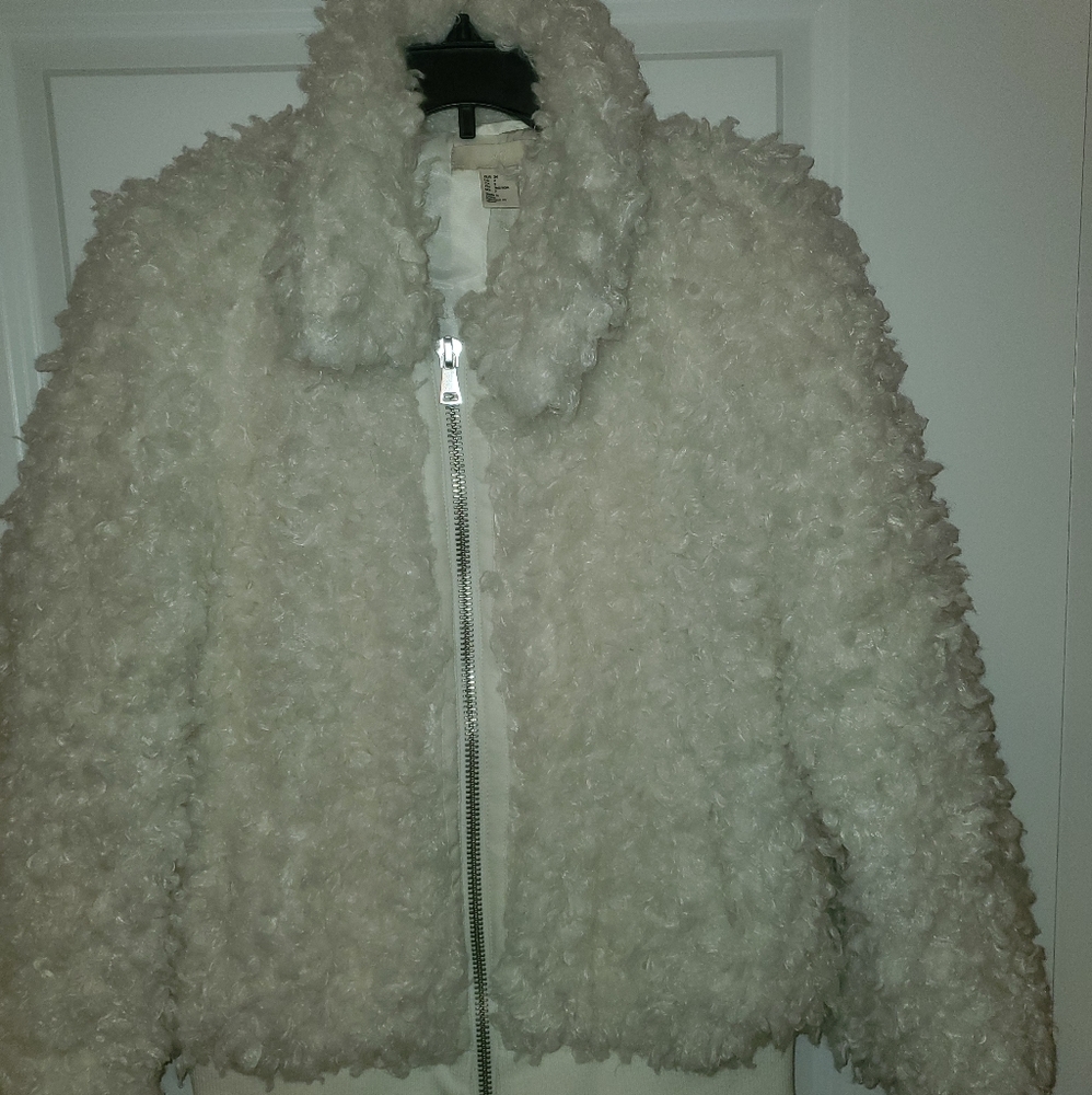 H&M White Faux Fur Jacket